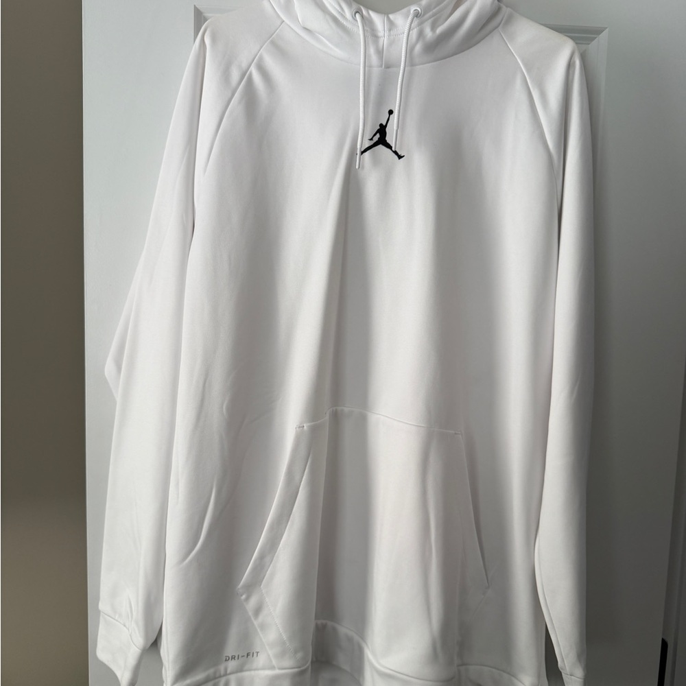 Jordan Men’s White Fleece Hoodie with Red Logo